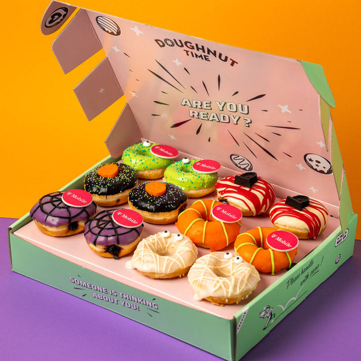 Confezione regalo di mini ciambelle "Corporate Halloween" con logo (VG)