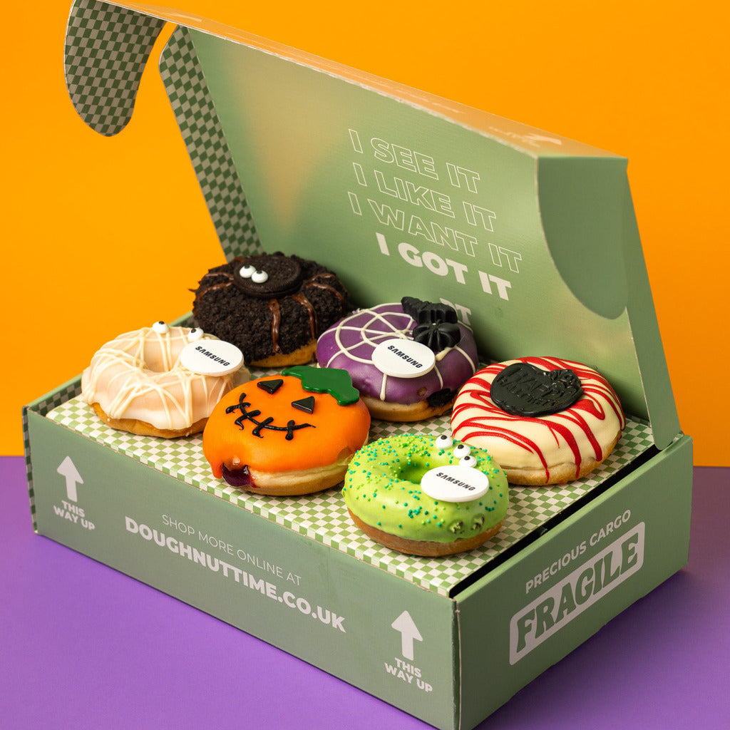Caja de regalo para donuts "Halloween corporativo" con logotipo (VG)