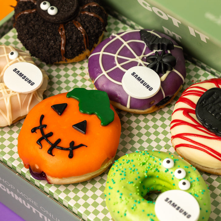 Caja de regalo para donuts "Halloween corporativo" con logotipo (VG)