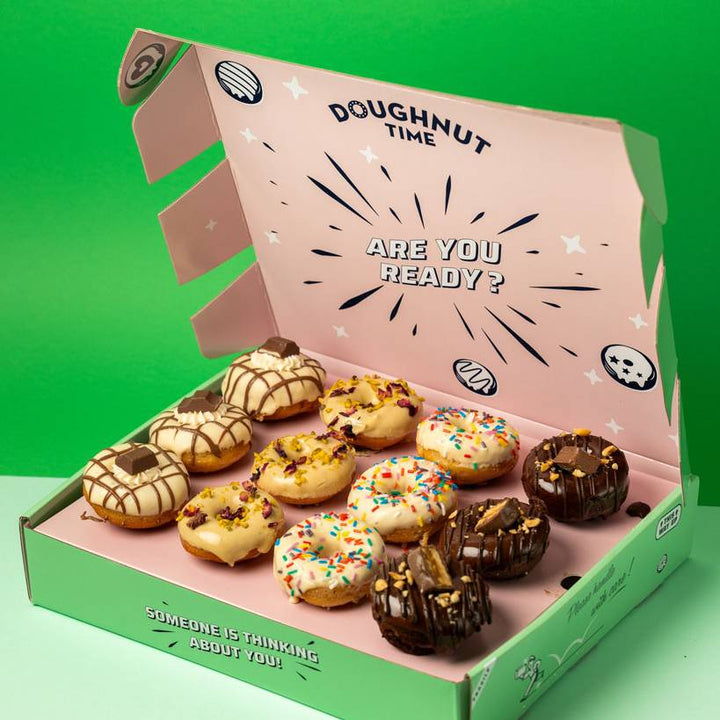 "Choccy Squad" caja de regalo de mini pasteles donut sin gluten